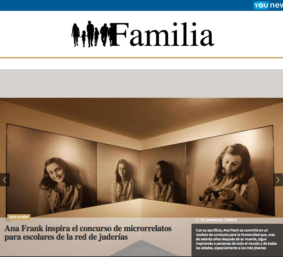Portada del suplemento "Familia" del diario La Razón | Concurso de microrrelatos Ana Frank | Red de Juderías de España - Caminos de Sefarad