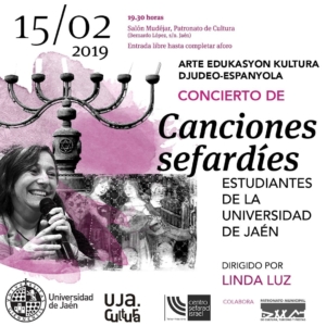 El próximo 15 de febrero, tendrá lugar en Jaén un concierto de canciones sefardíes, animado por Linda Luz, con la participación de estudiantes de la Universidad.