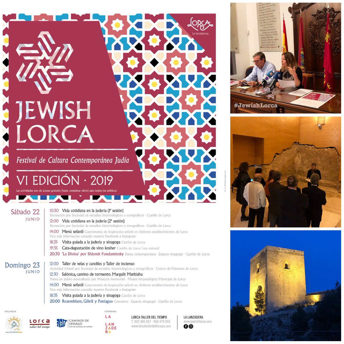 Los días 22 y 23 de junio se celebró el 6º Festival de Cultura Contemporánea Judía, JEWISH LORCA, que se celebró en diferentes localizaciones dentro del Castillo de Lorca y en otros puntos de la ciudad.
